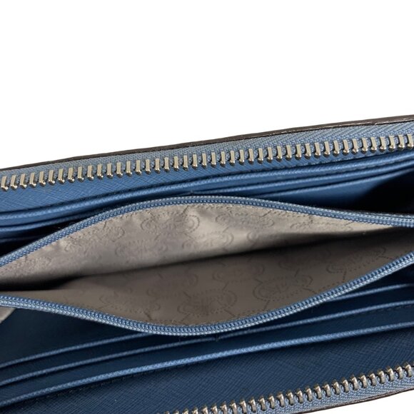 Michael Kors Bedford Denim Blue / Silver Python Leather Zip Around Wallet - Picture 12 of 12